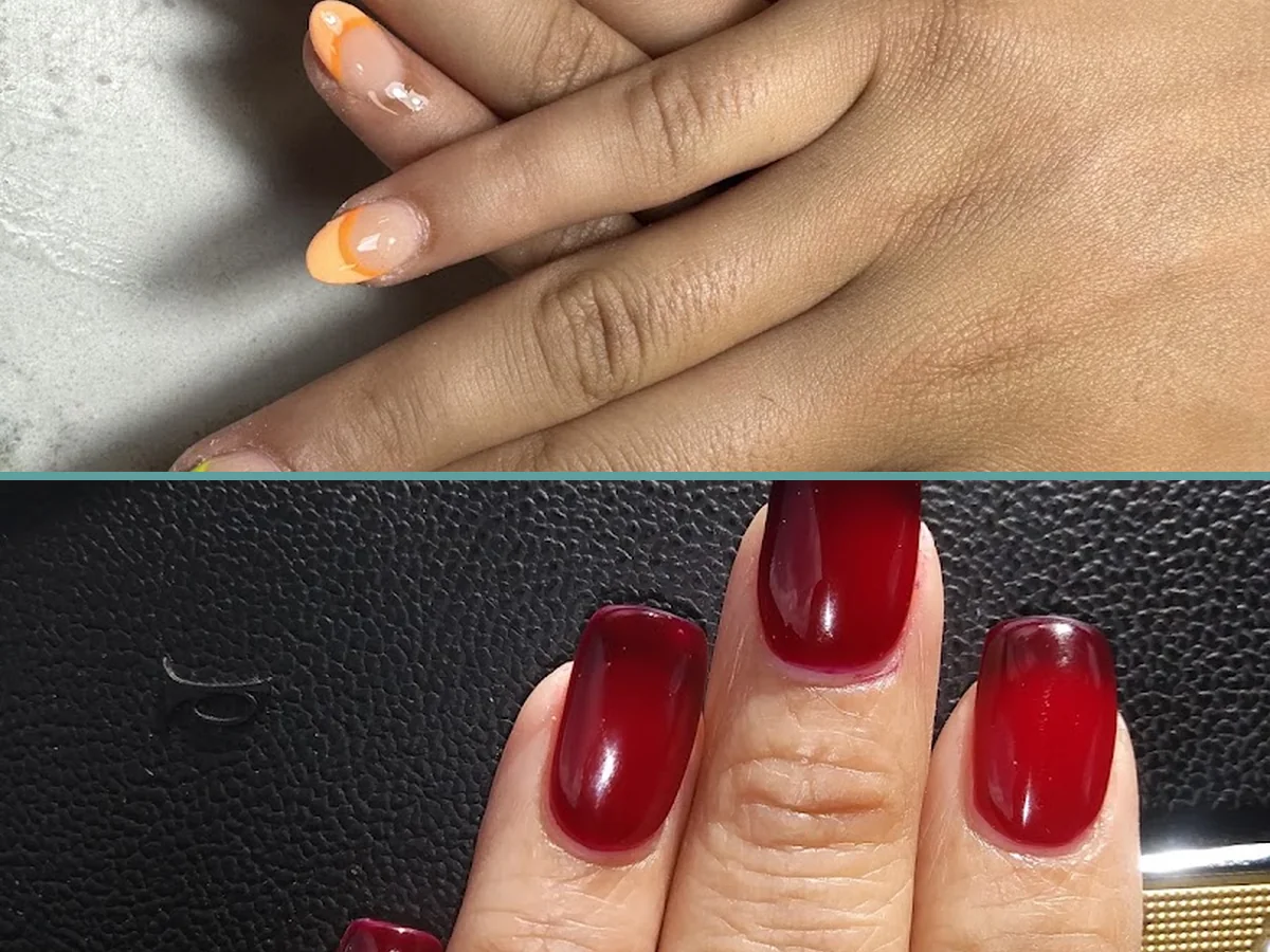 Acrylic nails shaped at a salon station.