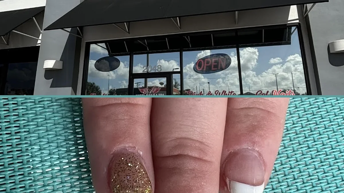 Nail technician working on detailed nail art.